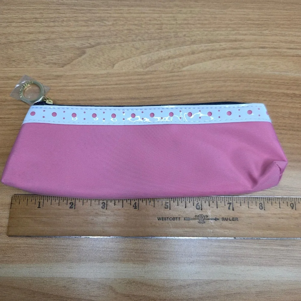 Estee Lauder & Lancome Cosmetic Bag Set Womens Pink White Purple Patent Croc 3pc